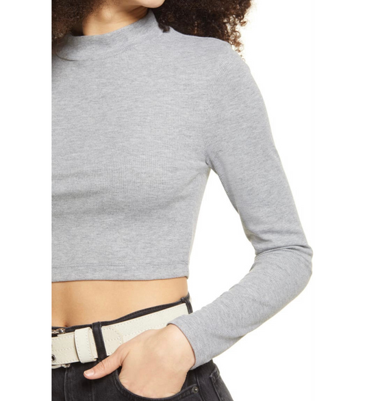 Women Crop Tops Knit Crop Top Cotton Long Sleeves Crop Top Mock Neck Crop Top Tee Blouses