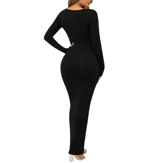 Women Long Dress Bodycon Maxi Dress Round Neck Pencil Dress Long Sleeves Maxi Dress Party Long Dress Phoebe Dress Knit Slim Long Sleeves Maxi Dress Custom Length