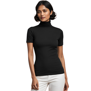 Women Turtleneck Top Turtleneck Sweater Top Cotton Knit Top Short Sleeves Pullover Turtleneck Shirt Knit Top Tee Blouses Custom Length