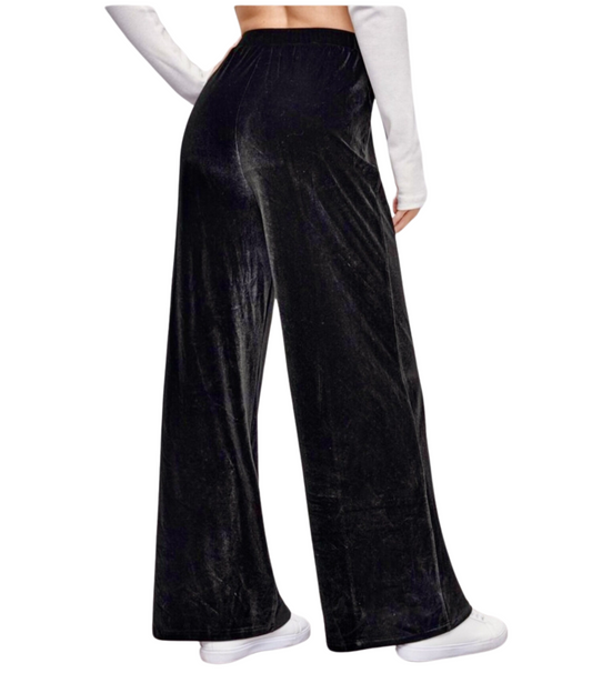 Women black velvet Pants wide leg pants palazzo pants sweater pants wide leg yoga pants for petite and tall 28"-36" Inseam