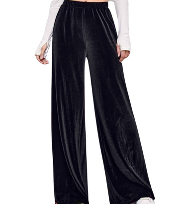 Women black velvet Pants wide leg pants palazzo pants sweater pants wide leg yoga pants for petite and tall 28"-36" Inseam
